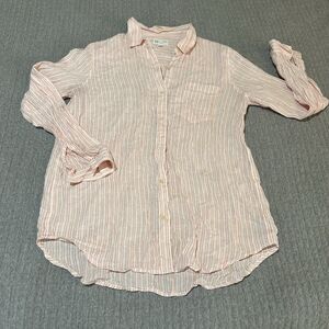 GAP 100% Linen Boyfriend Fit Striped Pink Button-Up Shirt Cottage Women’s Size M